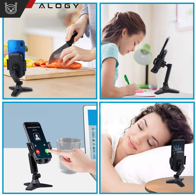 Uchwyt na telefon stojak podstawka na biurko regulowany 360 Tripod biurkowy statyw 4-7" Alogy Czarny