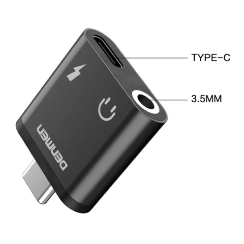 Adapter HF Typ-C Denmen USB-C + Jack 3.5mm Czarny Aluminiowy