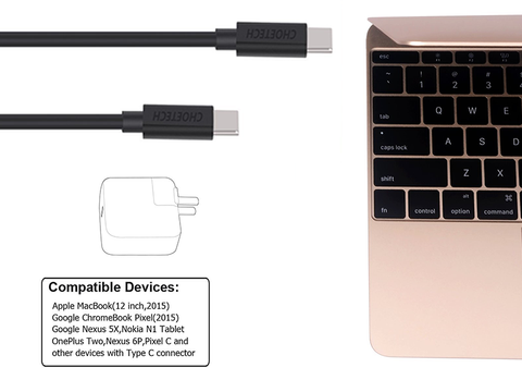 Choetech kabel 2x usb-c typ c 3a macbook schwarz