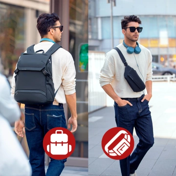 Mark Ryden Rucksack mit abnehmbarer Hüfttasche (2-in-1), Handgepäck, kostenlos, wasserdicht, 18 l, mit Laptopfach (bis 15,6 Zoll), Hüfttasche, City- und Reiserucksack, 40 x 30 x 14 cm – Schwarz