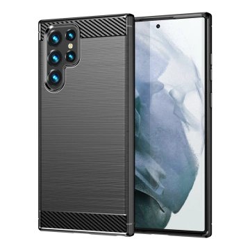 Carbon Handyhülle für Samsung Galaxy S23 Ultra Flexible Silikon Carbon Cover Schwarz