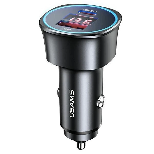 USAMS Ładowarka samochodowa 1xUSB+1xUSB-C C26 95W (only head) Fast Charge czarny/black CC146TC01 (US-CC146)