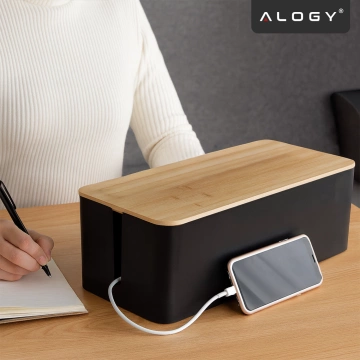 Organizerbox für Kabelleistenbox M Schreibtischboden Alogy BOX Holz Schwarz