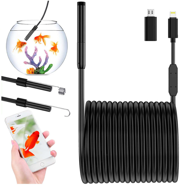 Kamera inspekcyjna endoskopowa podwójna Alogy Duo Cam 1920 Full HD Endoskop Lightning do iPhone, USB-C, micro USB 3m 8mm czarna