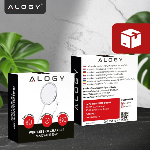 Ładowarka indukcyjna do iPhone 12/13/14/15/16/17 PRO / MAX/ MINI/ ULTRA Alogy do MagSafe bezprzewodowa 20W Biała