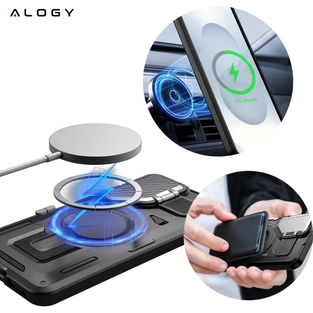 Etui do Samsung Galaxy S25 Plus Case do MagSafe Wzmocniona Pancerna ochrona obiektywów z funkcją podstawki obudowa na telefon Alogy HeavyDuty Mag™️ + Szkło