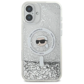 Etui Karl Lagerfeld für iPhone 16 Plus 6,7" Magsafe Hardcase Transparent Liquid Glitter Karl Head