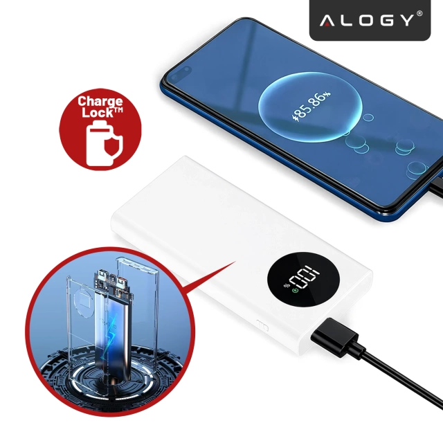 PowerBank 10000mAh z Technologią PD 120W, Szybkie Ładowanie PowerDelivery, Porty 2x USB-A i 1x USB-C, Wysoka Moc i Kompaktowy Design, Alogy TurboCharge™ – Biały