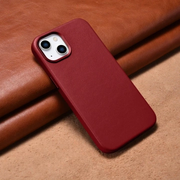 iCarer Case Leder Echtleder Handyhülle für iPhone 14 Plus Rot (MagSafe kompatibel)