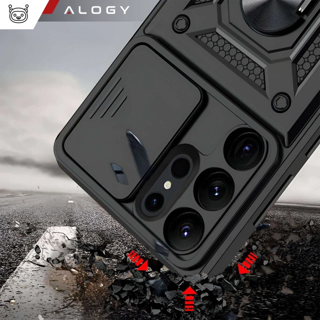 Etui do Samsung Galaxy S25 Ultra pancerne Slide Case Ring obudowa ochrona aparatu Camshield Alogy czarne