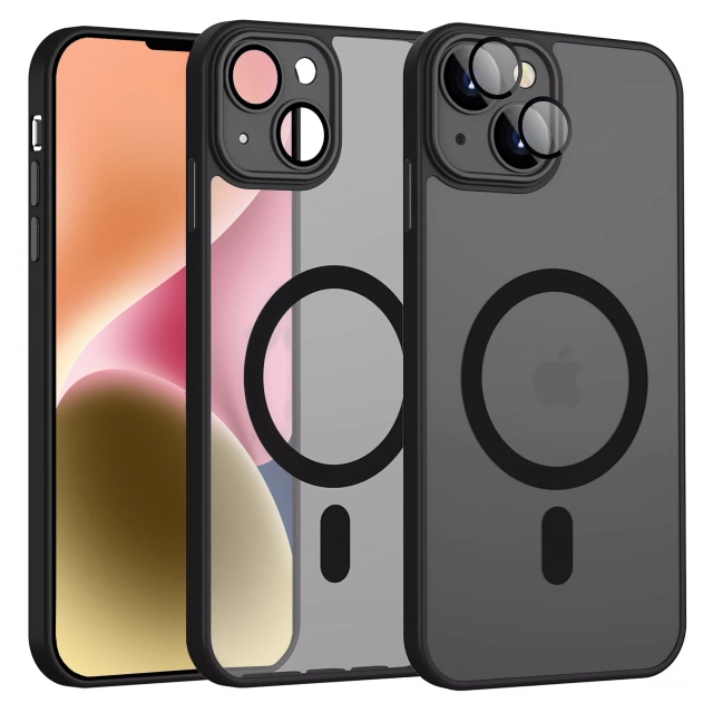 Etui do Apple iPhone 13 obudowa Alogy MagSafe Hybrid Matte Case pokrowiec matowy z ochroną obiektywu czarny + Szkło