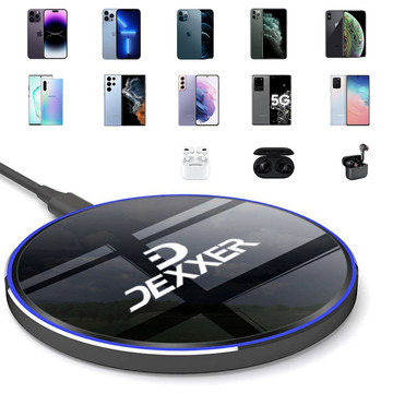 Rundes Induktionsladegerät Qi LED Charger 15W 2000mA 12V kabelloses Kabel schwarz