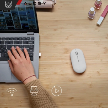 Alogy kabellose Maus, kleine ergonomische Maus für Laptop-PC, Bluetooth 2,4 GHz, leise, weiß