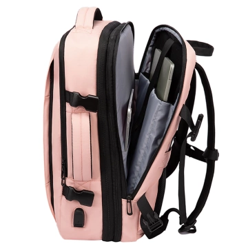 Bange Rucksack Reiserucksack, erweiterbarer Business-Rucksack, geräumige Tasche für 17,3"-Laptops mit USB-Anschluss, Pink