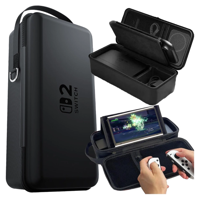 Pokrowiec do Nintendo Switch 2 2025 Torba Ochronna Duże Twarde Etui EVA, Kuferek, Wodoodporna, Lekka, z Uchwytami Alogy HardFoamBag™ – Czarna