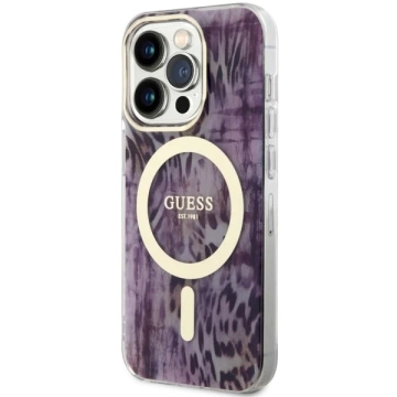 Guess GUHMP14LHLEOPWP Handyhülle für Apple iPhone 14 Pro 6.1" pink/pink Hardcase Leopard MagSafe