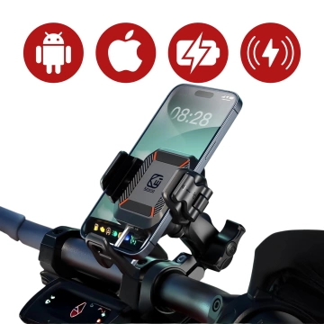 Uchwyt Motocyklowy na kierownicę KEWIG M33-A1 na telefon z ładowarką Qi 15W + PD 30W USB-C z systemem przeciwwstrząsowym na motor quada skuter Czarny