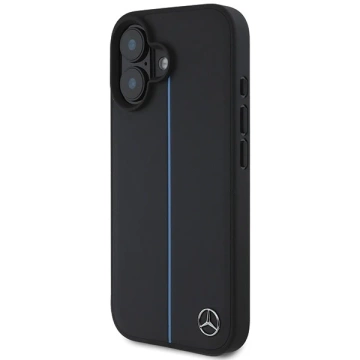 Mercedes iPhone 16 Hülle 6,1" Schwarz Hardcase MB Blue Line Leder MagSafe