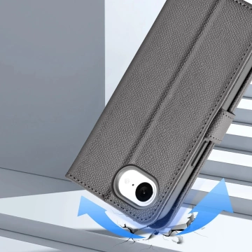 iPhone 16e Dux Ducis Lawa Lederhülle mit MagSafe Wallet Grau