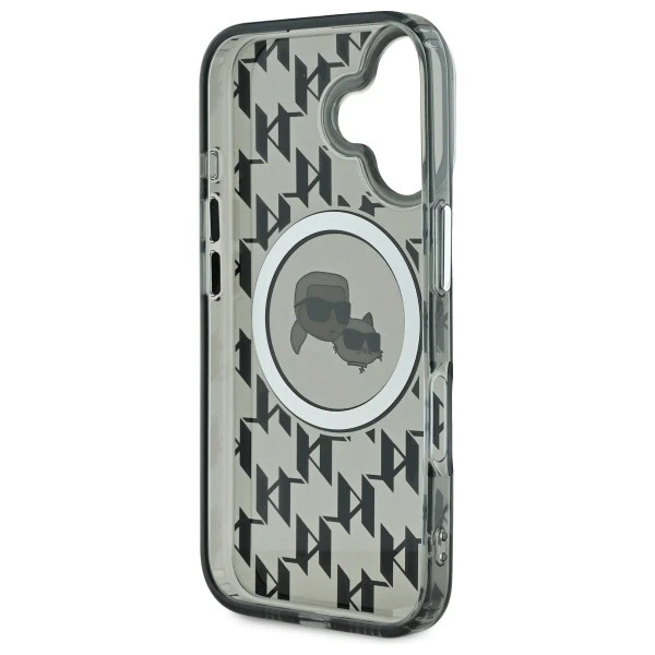 Etui Karl Lagerfeld do iPhone 16 6.1" Czarne MagSafe IML Monogram Karl&Choupette Head