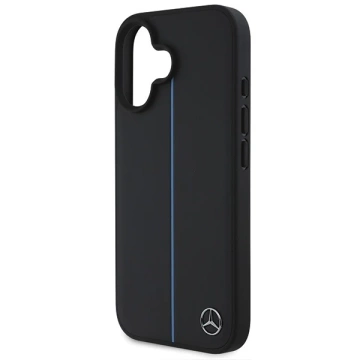 Mercedes iPhone 16 Hülle 6,1" Schwarz Hardcase MB Blue Line Leder MagSafe
