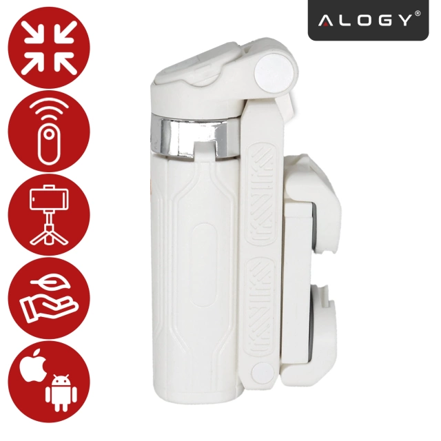 Selfie Stick Mini Tripod stabilny kompaktowy lekki Kijek do Selfie i Statyw Rozkładany 360° z Pilotem Bluetooth 10m, Stojak do Zdjęć i Nagrywania, Alogy FlexiShot™ Biały
