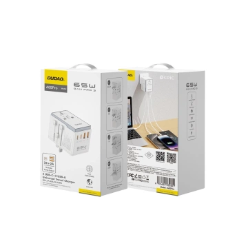 Adapter Podróżny Dudao A65Pro 65W 4xUSB EU UK US JP AUS Biały