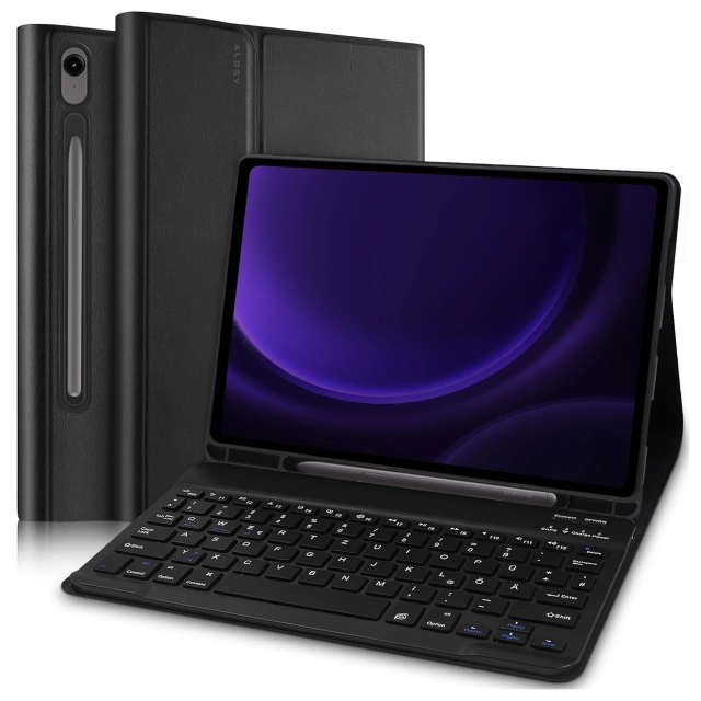Etui z klawiaturą z miejscem na rysik do Samsung Galaxy Tab S9 FE 10.9" Alogy Keyboard Case Czarne + Szkło