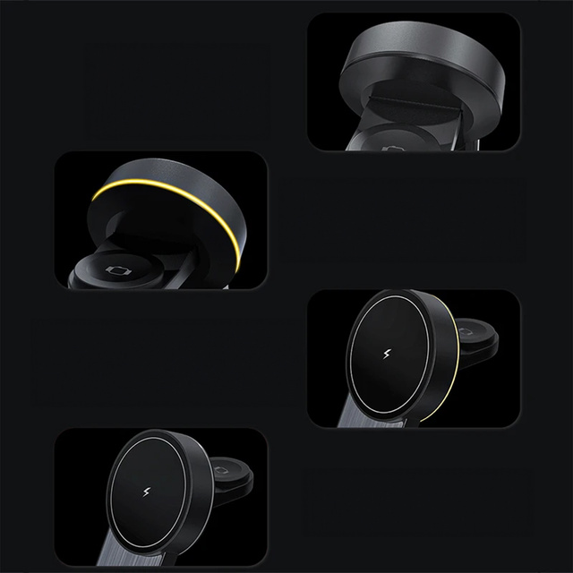 Ładowarka indukcyjna Qi Mag Safe 15W do iPhone Apple Watch AirPods 3w1 bezprzewodowa stojak czarna