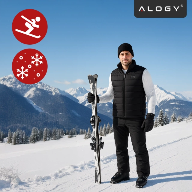 Kamizelka grzewcza z 28 strefami – 4-stopniowa regulacja temperatury, zasilanie USB, idealna na zimę i aktywności outdoor – Alogy ThermoVest™ Czarna (M)