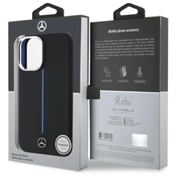Mercedes-Hülle für iPhone 16 6,1 Zoll, schwarzes MagSafe-Hardcase-Silikon, blau gestreift