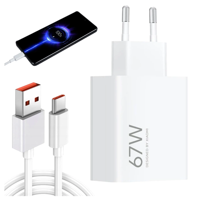 Ładowarka sieciowa Xiaomi oryginalna USB-A Szybkie Ładowanie QC3.0 3A 67W + Kabel USB do USB-C 120W 1M