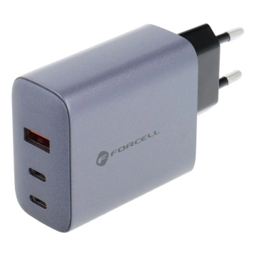 FORCELL F-ENERGY GaN Wandladegerät 2 x Typ C USB A PD QC4.0 4A 65W Grau