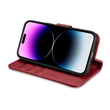 iCarer Wallet Case 2in1 für iPhone 14 Pro Max Leder Flip Cover Anti-RFID Rot