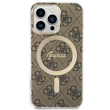 Zestaw Guess GUBPP13LH4EACSW Case+ Charger iPhone 13 Pro brązowy/brown hard case 4G MagSafe Print
