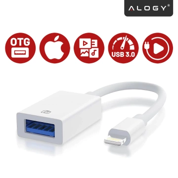 Przejściówka Adapter USB OTG USB-A 3.0 do Lightning, Kabel do iPhone i iPad, Obsługa Pendrive, Szybki Transfer Danych, Alogy OTGLink™ – Biały