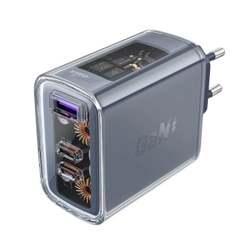 Acefast A45 GaN 65W Wandladegerät 3 USB-Anschlüsse (1xUSB, 2xUSB-C) Grau