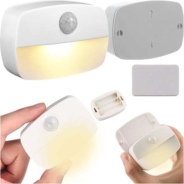 Lampka nocna Bezprzewodowa lampa LED z czujnikiem ruchu na baterie AAA przyklejana oświetlenie meblowe 3000K biała