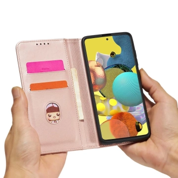 Magnetkartenhülle Hülle für Samsung Galaxy A12 5G Tasche Geldbörse Kartenhalter Rosa