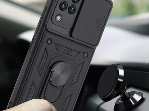 Gepanzerte Hülle mit Alogy Stand Ring Armor Kameraabdeckung für Galaxy A22 / M22 4G schwarz