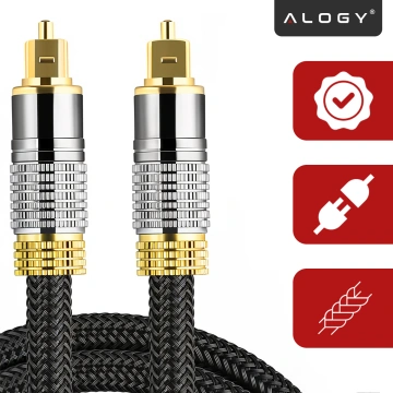 Kabel optyczny cyfrowy Audio 3m – krystaliczny dźwięk bez szumów i zakłóceń, pozłacane końcówki, nylonowy oplot 6.0 mm do TV i PC – Alogy OptiSound™ Czarny