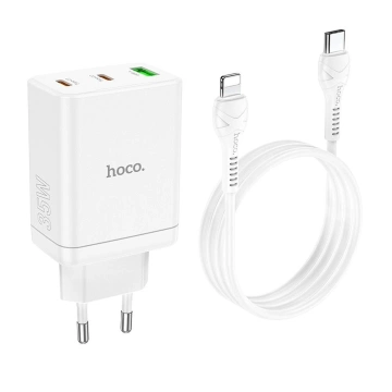 HOCO Wandladegerät 2 x Typ C USB A Kabel Typ C zu Lightning PD QC3.0 3A 35W Weiß