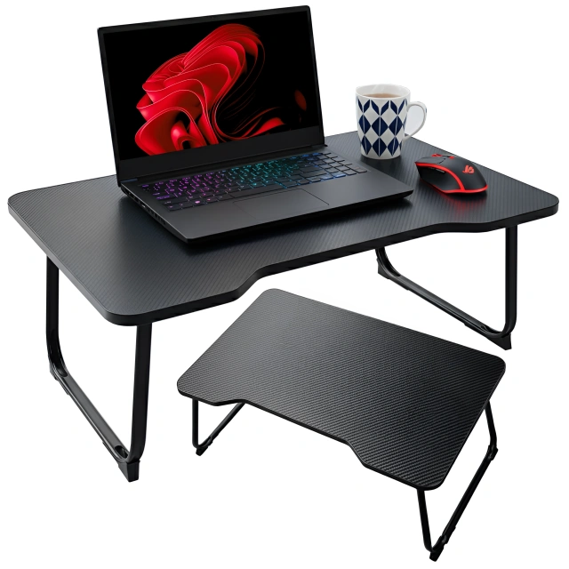 Stolik składany gamingowy 60×40 cm – biurko na laptopa z powierzchnią Carbon, lekki i przenośny, stabilna konstrukcja do domu i grania – Alogy CarbonDesk™ Czarny