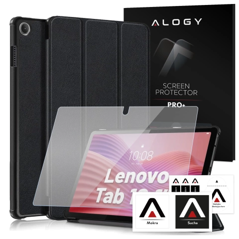 Etui do Lenovo Tab 10.1 TB-311, Smukłe Ochronne z Klapką, Składana Okładka Slim, Alogy BookGuard™ – Czarne + SZKŁO HARTOWANE