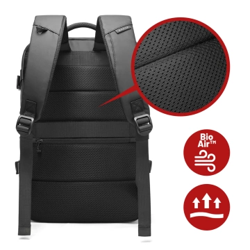Bange wasserdichter Rucksack für 15,6-Zoll-Laptop, Stadtreisender, 45 x 30 x 16 cm, für Arbeit, Flugzeug, Herren, Damen, mit USB-Anschluss Schwarz