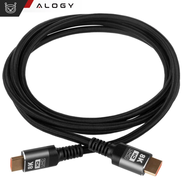 2x Kabel HDMI 2.1 Alogy 5m 4K 8K PREMIUM MIEDŹ ULTRA High Speed 60Hz 48GBps Czarny