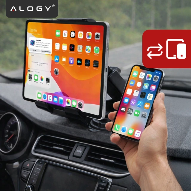 Uchwyt samochodowy na telefon i tablet – 2w1, mocny i stabilny, regulowany 4.7–11”, montaż na szybę i kokpit, pełna regulacja – Alogy DriveMount™ Premium Czarny