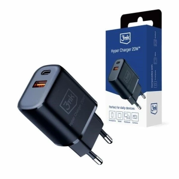 3mk HyperCharger 20W Wandladegerät 1xUSB-C 1xUSB-A PD/QC Schwarz