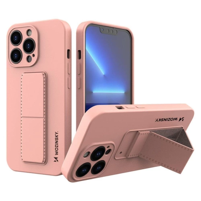 Wozinsky Kickstand Case iPhone 13 mini rosa Silikonhülle mit Ständer