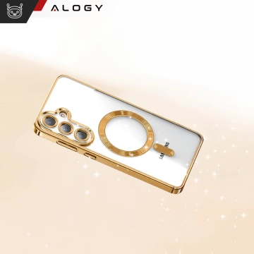 MagSafe-Hülle für Apple iPhone 16 Pro Max Alogy Glamour Luxus-Ringgehäuse Gold-Transparent